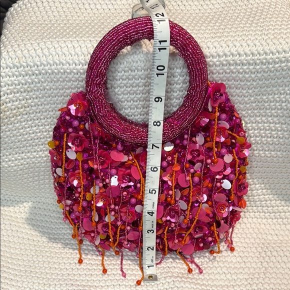 Viral TJ Maxx Beaded Pink and Orange Shoulder Bag with Artistic Fringe - Picture 3 of 8